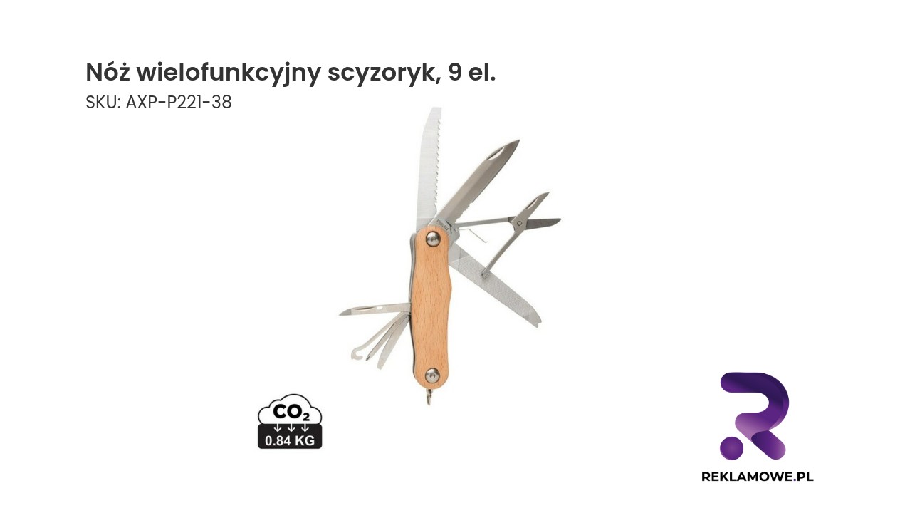 Nóż wielofunkcyjny, scyzoryk, 9 el. Nóż wielofunkcyjny scyzoryk z 9 elementami