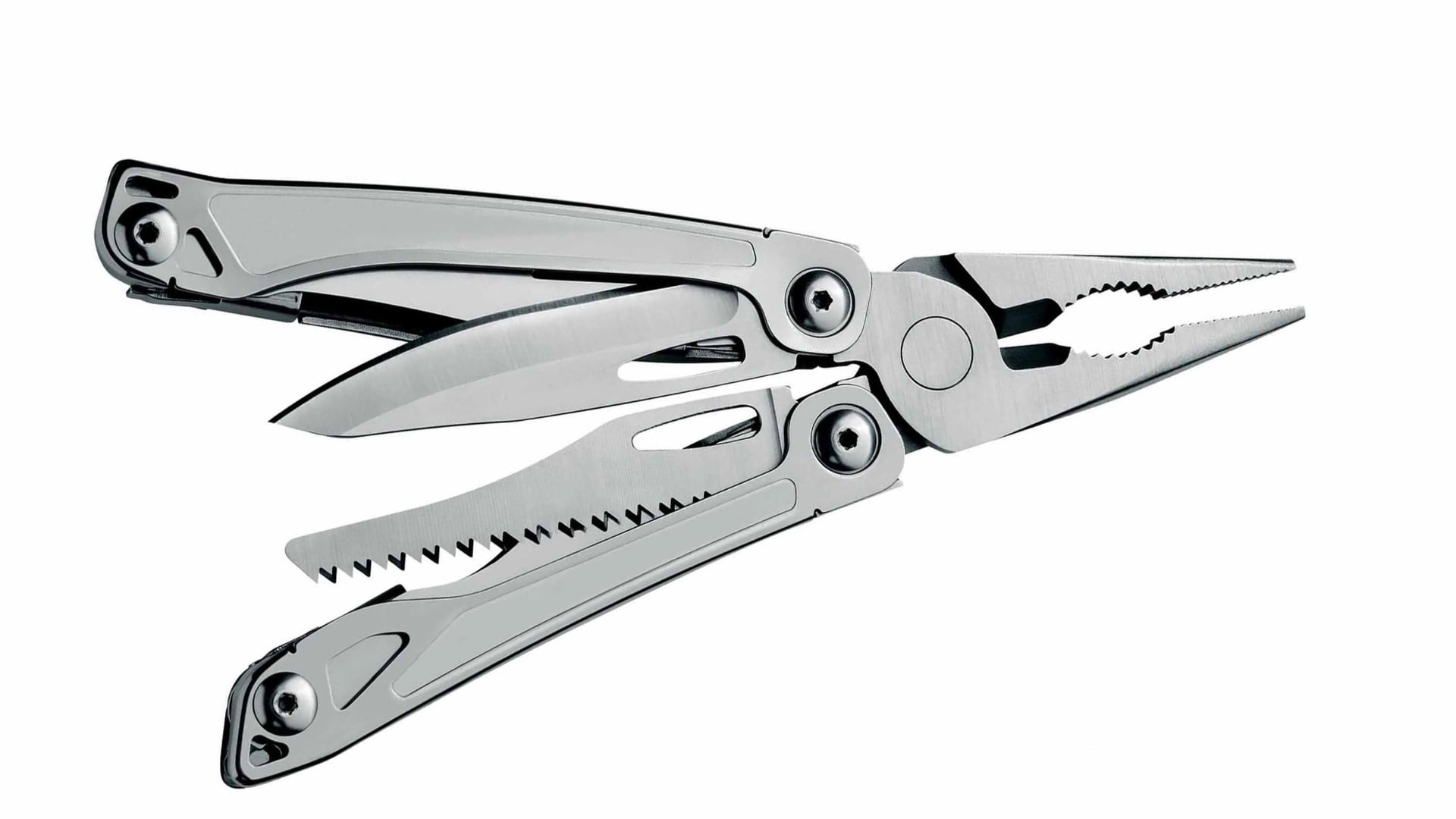 Multitool z indywidualnym grawerem na drewnianym tle